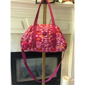 Kipling Women’s Pink and Orange Tie Dye Large Duffle Bag Travel Bag With Multipl